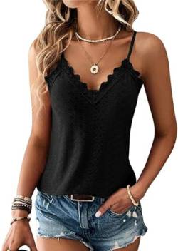 Haibang Tank Top Damen Cami Top mit Spitze V-Ausschnitt Sommer Oberteile Elegant Spaghetti Top Sexy Halter Sommershirt Locker Spitzentop Lässig Ärmellose Camisole Shirt von Haibang