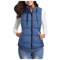 Damen Weste Steppweste Bodywarmer Jacke Damen Mädchen Hoodie Puffer Warme Weste Damen Winter Gepolsterte Reißverschluss Weste Oberbekleidung Dicke Ärmellos Casual Weste mit Kapuze Täglich Taschen von HaicoM