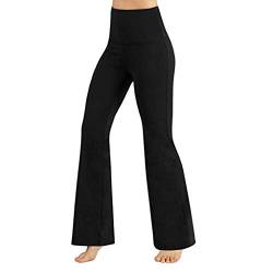 Damenhosen Sommer Frauen Yoga-Training Taille Kontrollhosen Abdominalhose Leggins Schlaghose Schwarz (Black, XS) von HaicoM