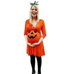 Kleider Übergröße Damen Festlich Mama Frauen Kürbis Schwangerschaft Stillen Mutterschaft Halloween Mode Kleider Kleidung Umstandskleid Langarm Kleid Schwarz Spitze (Orange, M) von HaicoM