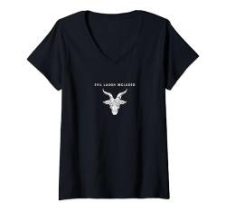 Damen Evil Laugh Included Baphomet - Minimalist Pentagramm Satan T-Shirt mit V-Ausschnitt von Hail Satan 666 Occult Atheist Apparel Gifts