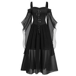 Mittelalter Kleid Damen Übergröße, Gothic Maxikleid Schnürkleid Mit Schmetterlingsärmeln, Schulterfreies Hexenkleid, Gothic Kleid, Renaissance Kleid, Damen A-Linie Maxi Kleider, Halloween Kostüm von Hailerio