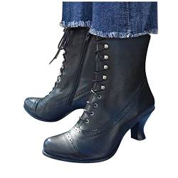 Haiorziyou Boots Leicht Elegant Damen Stiefel Warm Und Wasserdicht rutschfest Stiefeletten Cowboystiefel Damen Halblange Vintage Winterstiefel Atmungsaktive mit Absatz Kurzschaft Schnürstiefeletten von Haiorziyou