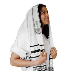 HalleluYAH Messianischer Tallit Gebetsschal, 183 x 55,9 cm, mit Tasche, entworfen in Israel, Schwarz, Large von HalleluYAH