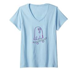 Damen Ghost Skateboard Lazy Halloween Junge Mädchen Skateboard Ghost T-Shirt mit V-Ausschnitt von HalloooweeenTeez