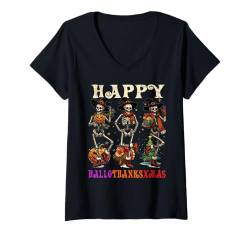 Damen Happy Hallothanksxmas Halloween Thanksgiving Weihnachten Xmas T-Shirt mit V-Ausschnitt von Hallothanksxmas Halloween Thanksgiving Christmas