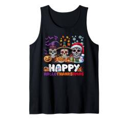 Happy Hallothanksxmas Halloween Thanksgiving Weihnachten Tank Top von Hallothanksxmas Halloween Thanksgiving Christmas