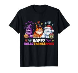 Happy Hallothanksxmas Katze Halloween Thanksgiving Weihnachten T-Shirt von Hallothanksxmas Halloween Thanksgiving Christmas