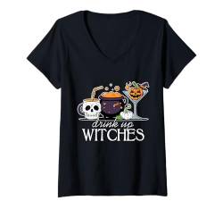 Damen Drink Up Hexen beim Grauen, Retro-Halloween-Groovy T-Shirt mit V-Ausschnitt von Halloween Adult Costume