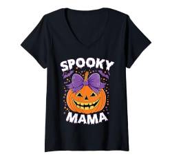 Damen Gruselige Mama Retro Halloween Kürbis Groovy Kostüm Herren Damen T-Shirt mit V-Ausschnitt von Halloween Adult Costume