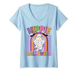 Damen Hippie Halloween Ghost Groovy Lustiges Erwachsenenkostüm Herren Damen T-Shirt mit V-Ausschnitt von Halloween Adult Costume