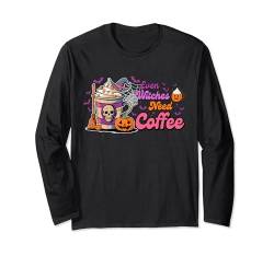 Sogar Hexen brauchen Kaffee Retro-Halloween-Groovy-Kostüm Langarmshirt von Halloween Adult Costume