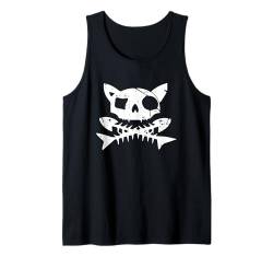 Katze, Pirat, Halloween-Design, gruseliger Totenkopf und gekreuzte Knochen Tank Top von Halloween Cat Design Men Women Kids