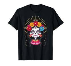 La Catrina Damen Blumen Dia de Los Muertos Tag der Toten T-Shirt von Halloween Cinco de Mayo Boys Girls Men Women Tees