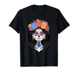 La Catrina Damen Blumen Dia de Los Muertos Tag der Toten T-Shirt von Halloween Cinco de Mayo Boys Girls Men Women Tees