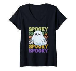 Damen Gruseliger süßer Geist und Halloween-Elemente T-Shirt mit V-Ausschnitt von Halloween Costume Boys Girls Men Women Tees Gifts