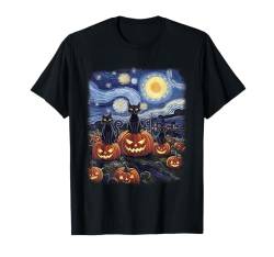 Halloween Kürbis Patch Katze Sternennacht Van Gogh Katzen Liebhaber T-Shirt von Halloween Costume Boys Girls Men Women Tees Gifts