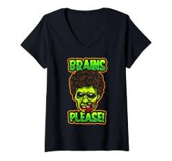 Damen Brains Please Hungry Lustiges Zombie-Halloween-Fest für Papa Mama Junge Mädchen T-Shirt mit V-Ausschnitt von Halloween Costume Men Women Kids Toddler Boy Girl