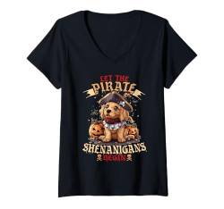 Damen Let The Pirate Shenanigans Begin Golden Retriever Halloween T-Shirt mit V-Ausschnitt von Halloween Costume Spooky Season Men Women Kids