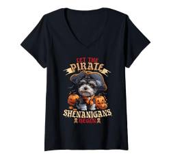 Damen Let The Pirate Shenanigans Begin Miniature Schnauzer Costume T-Shirt mit V-Ausschnitt von Halloween Costume Spooky Season Men Women Kids