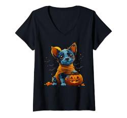 Damen Mummy Australian Cattle Dog Pumpkin Scary Halloween Dog T-Shirt mit V-Ausschnitt von Halloween Costume Spooky Season Men Women Kids