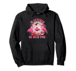 In October We Wear Pink Flamingo Breast Cancer Awareness Pullover Hoodie von Halloween Costume Spooky Season Men Women Kids