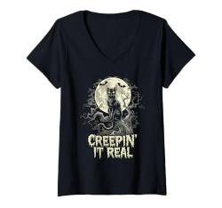 Damen Creepin' It Real Halloween-Katzenmond T-Shirt mit V-Ausschnitt von Halloween Costume Tees For Boys Girls Men Women