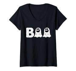 Damen Halloween Boo Crew Süßer Geist für Mädchen, Junge, Kleinkind, lustig T-Shirt mit V-Ausschnitt von Halloween Cousin Crew Pajamas Family Xmas Kids Boy