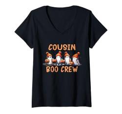 Damen Halloween Cousin Crew Boo Ghost Kid Mädchen Junge Kleinkind Lustig T-Shirt mit V-Ausschnitt von Halloween Cousin Crew Pajamas Family Xmas Kids Boy