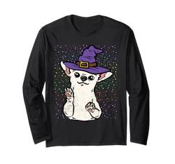 Chihuahua Hexe Halloween Design Hund Welpe Männer Frauen Kinder Langarmshirt von Halloween Dog Design Men Women Kids