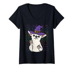 Damen Chihuahua Hexe Halloween Design Hund Welpe Männer Frauen Kinder T-Shirt mit V-Ausschnitt von Halloween Dog Design Men Women Kids