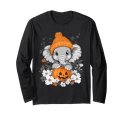 Halloween Kürbis Blumen Frau Männer Kinder Elefant Halloween Langarmshirt von Halloween Elefant Kostüm Damen Herren Halloween