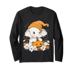 Halloween Kürbis Blumen Frau Männer Kinder Elefant Halloween Langarmshirt von Halloween Elefant Kostüm Damen Herren Halloween