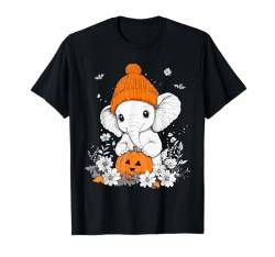 Halloween Kürbis Blumen Frau Männer Kinder Elefant Halloween T-Shirt von Halloween Elefant Kostüm Damen Herren Halloween