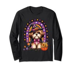 Halloween Fall Shih Tzu Hundeliebhaber Hexenhut Regenbogen Kürbis Langarmshirt von Halloween For Women Men Kids Boys Girls