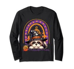 Halloween Shih Tzu Hundeliebhaber Hexenhut Regenbogen Kürbis Fall Langarmshirt von Halloween For Women Men Kids Boys Girls