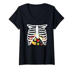 Damen Halloween Adult Youth Kids Fruits Rib Cage Skeleton Fruits T-Shirt mit V-Ausschnitt von Halloween Fruits Clothing Co