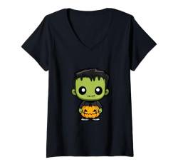 Damen Niedlicher Halloween-Zombie-Baby-Comic T-Shirt mit V-Ausschnitt von Halloween Fun Style Season