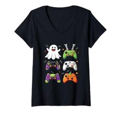 Damen Halloween Gamer Controller Gruseliges Gaming Halloween Fans T-Shirt mit V-Ausschnitt von Halloween Gaming Controller Gruseliges Videospiel