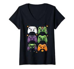 Damen Halloween Gamer Controller Gruseliges Gaming Halloween Fans T-Shirt mit V-Ausschnitt von Halloween Gaming Controller Gruseliges Videospiel