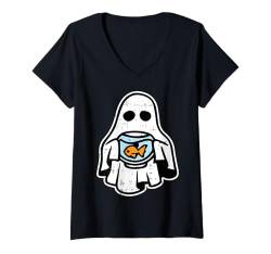 Damen Ghost Fischschale, Halloween-Design, Ghoul Spirit, Herren und Damen T-Shirt mit V-Ausschnitt von Halloween Ghost Design Men Women Kids