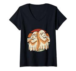 Damen Halloween-Geistermotiv, Vintage-Stil, gruselig T-Shirt mit V-Ausschnitt von Halloween Ghost Design Men Women Kids