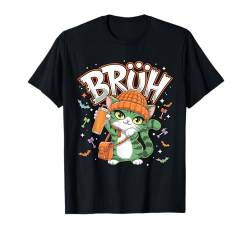 Bruh Cat Ghost Halloween Cute Cat Trick Or Treat Candy Kids T-Shirt von Halloween Ghost Drinking ice Coffee By GnineZa