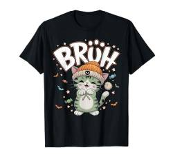 Bruh Cat Halloween Cute Cat Ghost Trick Or Treat Candy Kids T-Shirt von Halloween Ghost Drinking ice Coffee By GnineZa