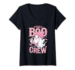 Damen The Boo Crew Halloween Cute Ghost Drinking Ice Coffee Squad T-Shirt mit V-Ausschnitt von Halloween Ghost Drinking ice Coffee By GnineZa