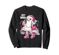 Ghost Hey Boo! Halloween Ghost Santa's Hat Christmas lights Sweatshirt von Halloween Ghost Drinking ice Coffee By GnineZa