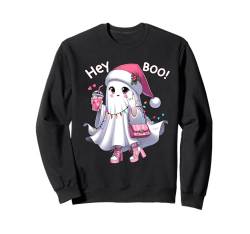 Ghost Hey Boo! Halloween Ghost Santa's Hat Christmas lights Sweatshirt von Halloween Ghost Drinking ice Coffee By GnineZa