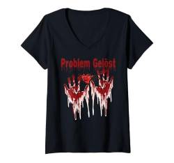 Damen Halloween Blutige Hände Blutspritzer Kostüm Zombie Herren T-Shirt mit V-Ausschnitt von Halloween Kostüm Blut Vampir Verkleidung Damen