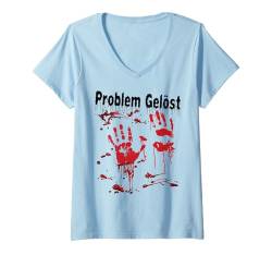 Damen Halloween Blutige Hände Blutspritzer Kostüm Zombie Herren T-Shirt mit V-Ausschnitt von Halloween Kostüm Blut Vampir Verkleidung Damen