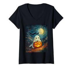 Damen Halloween Deko Frauen Männer Kinder Geist Kürbis Halloween T-Shirt mit V-Ausschnitt von Halloween Kostüm Damen Halloween Outfit Herren